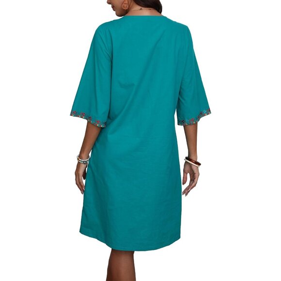 Women's Plus Size Cotton Mexican Fiesta Embroidered Dress Boho Casual - Picture 3 of 6